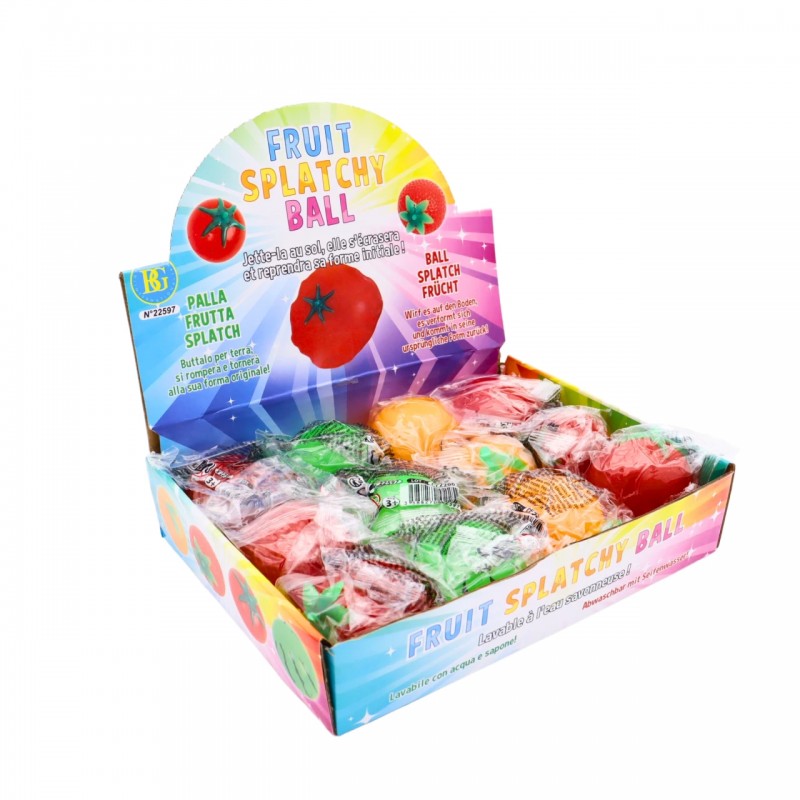 Caja expositora de 12 unidades de frutas splat ball surtidas para tienda