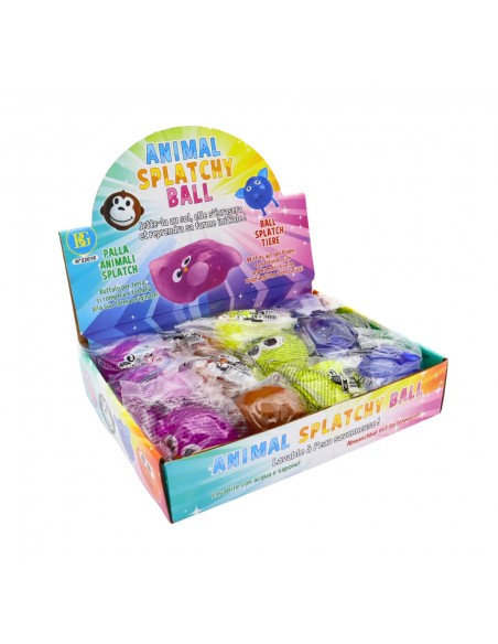Caja expositora con 12 unidades de animales splat ball surtidos