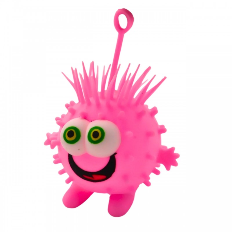 Monstruito antiestrés elástico rosa con luz LED y textura de púas suaves.