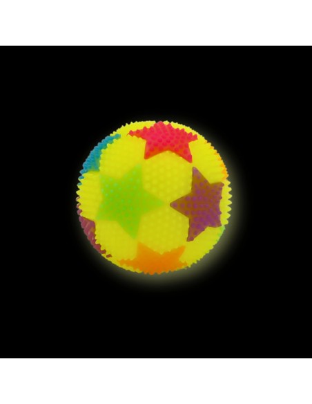 Pelota saltarina verde neón con luz por impacto.