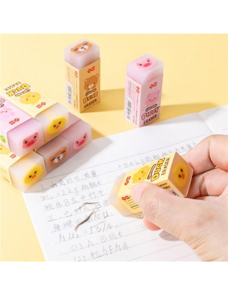 Detalle de goma de borrar con forma de patito de goma clásico.