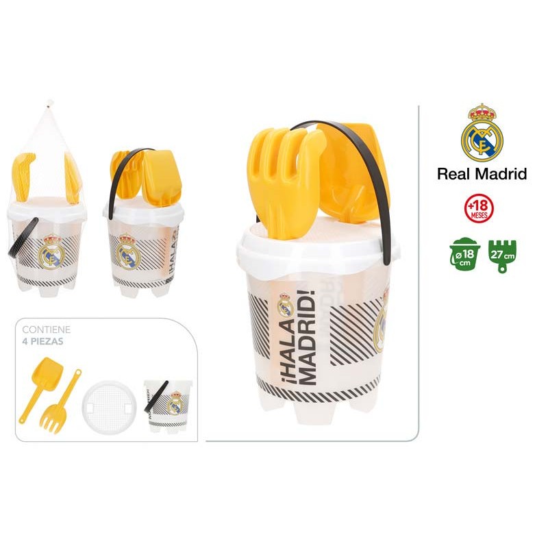 Set Cubo Playa Con 3 Accesorios Real Madrid 18 CM.