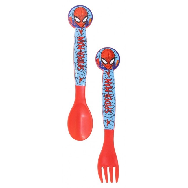Set de cuchara y tenedor infantiles de Spiderman listos en su blíster de plástico oficial de Marvel. 2