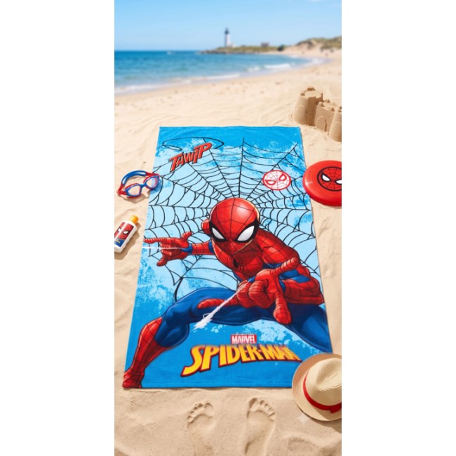 Toalla de playa infantil de microfibra de Spiderman oficial de Marvel en tamaño 140x70 cm con diseño de cómic Thwip. 2