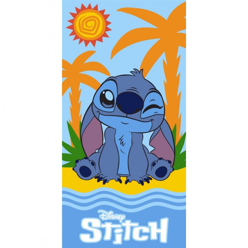 Toalla de microfibra Stitch Disney en la playa con palmeras 140x70 cm