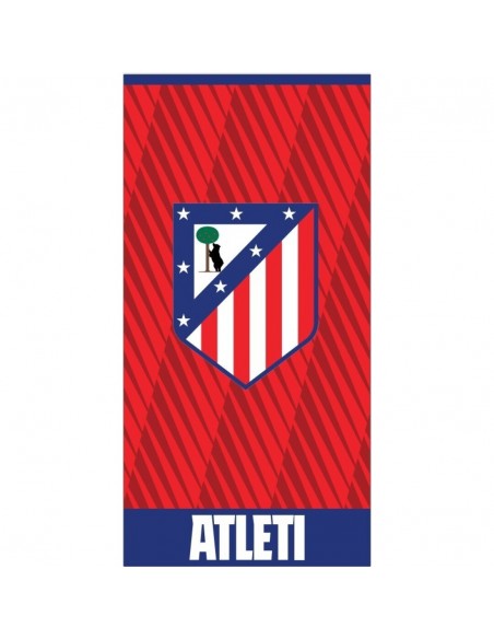 Toalla de microfibra del Atlético de Madrid con el escudo oficial, diseño rojiblanco y texto Atleti