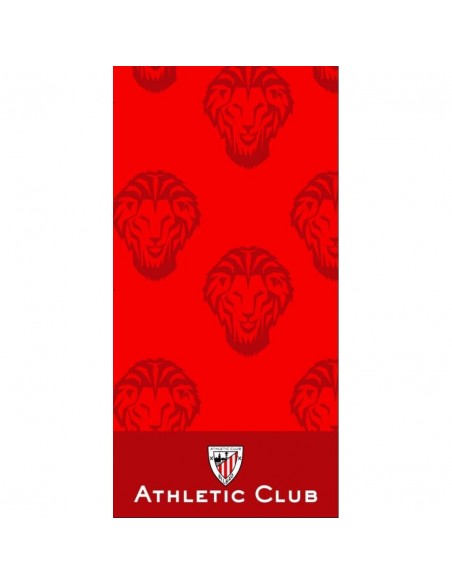 Toalla de microfibra del Athletic Club de Bilbao con patrón de León en rojo y escudo oficial