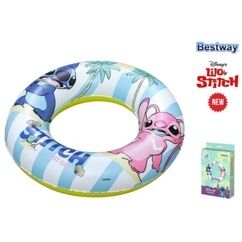 Flotador hinchable circular de Stitch y Angel Disney de Bestway 56 cm.