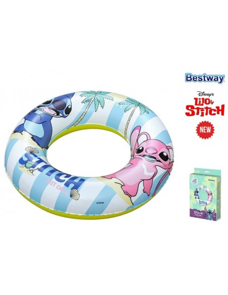 Flotador hinchable circular de Stitch y Angel Disney de Bestway 56 cm.
