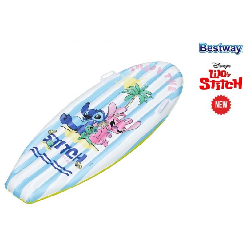 Tabla de surf hinchable de Stitch y Angel con asas marca Bestway para piscina y playa