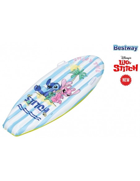 Tabla de surf hinchable de Stitch y Angel con asas marca Bestway para piscina y playa