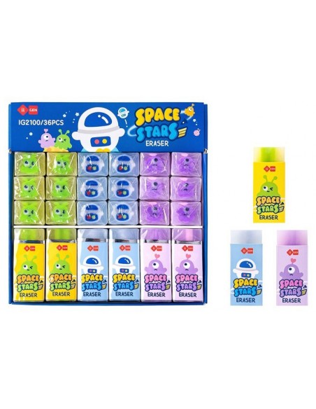 Caja expositora de 36 gomas de borrar de astronautas y marcianos Space Stars.