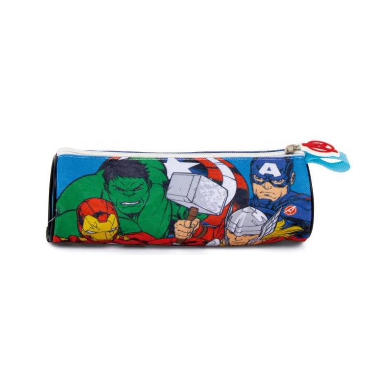 Estuche portatodo cilíndrico de Los Vengadores Marvel con Hulk, Iron Man, Thor y Capitán América.