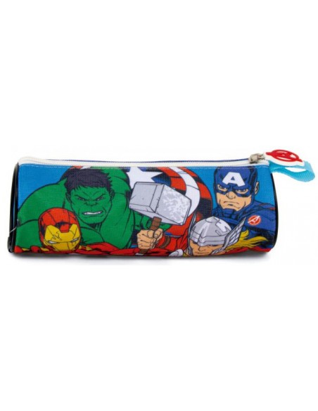 Estuche portatodo cilíndrico de Los Vengadores Marvel con Hulk, Iron Man, Thor y Capitán América.