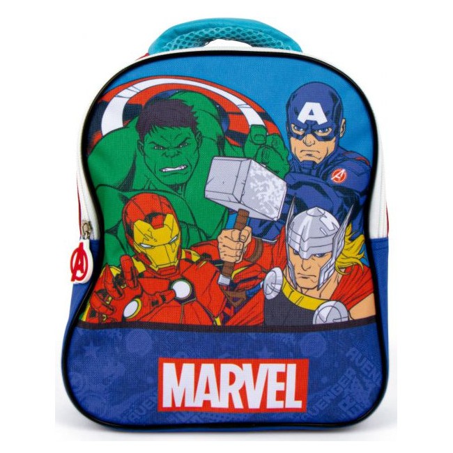 Mochila escolar infantil de Los Vengadores Marvel con frontal impreso de Hulk, Iron Man, Thor y Capitán América.