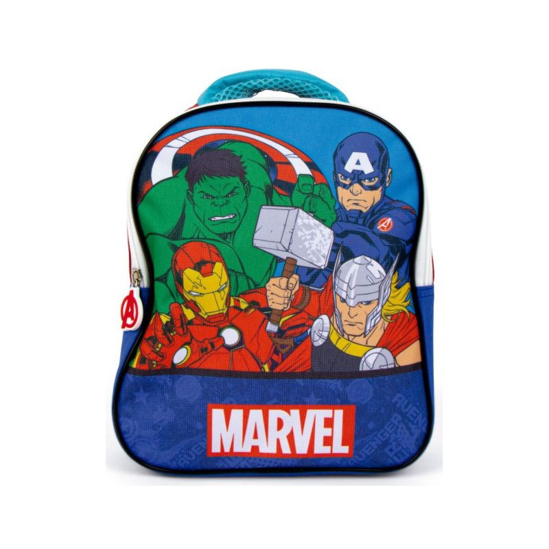 Mochila escolar infantil de Los Vengadores Marvel con frontal impreso de Hulk, Iron Man, Thor y Capitán América.
