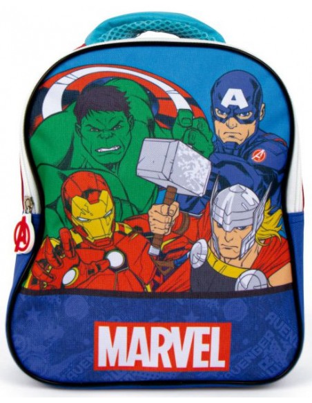 Mochila escolar infantil de Los Vengadores Marvel con frontal impreso de Hulk, Iron Man, Thor y Capitán América.