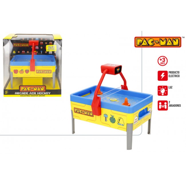 Juego de Air Hockey de mesa eléctrico de Pac-Man Arcade con luz y caja de presentación para 2 jugadores.