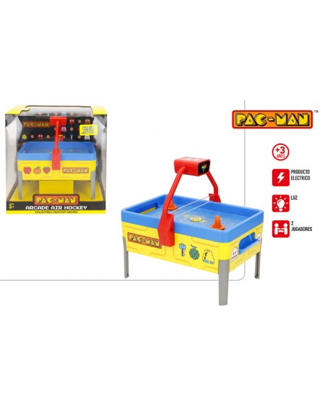 Juego de Air Hockey de mesa eléctrico de Pac-Man Arcade con luz y caja de presentación para 2 jugadores.