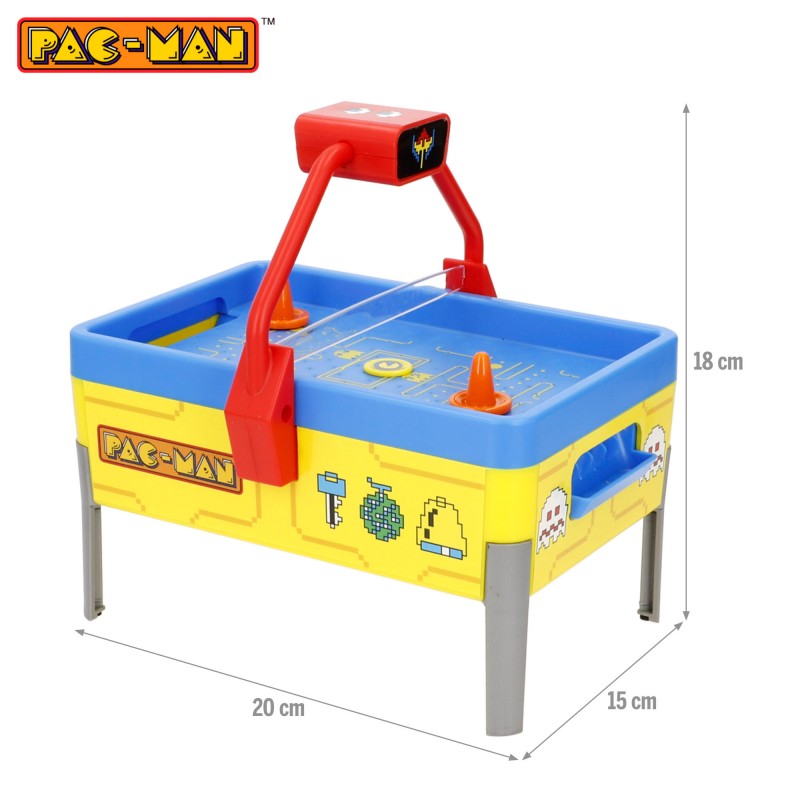 Dimensiones exactas y tamaño del juego de hockey de aire portátil con licencia oficial Pac-Man.