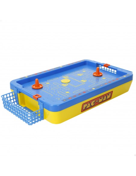 Vista en perspectiva del juego de Air Hockey de mesa Pac-Man Mini Arcade