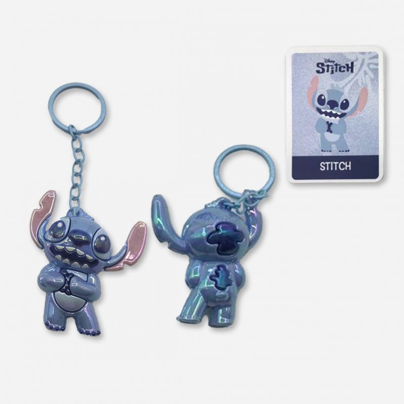 Llavero 3D de Stitch edición especial metalizada azul con tarjeta coleccionable oficial Disney.
