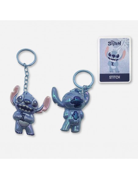 Llavero 3D de Stitch edición especial metalizada azul con tarjeta coleccionable oficial Disney.