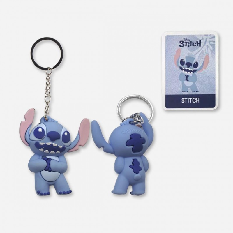 Llavero 3D de Stitch clásico azul en caja sorpresa Blind Box con tarjeta identificativa.