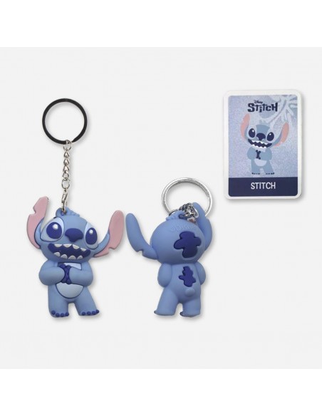 Llavero 3D de Stitch clásico azul en caja sorpresa Blind Box con tarjeta identificativa.