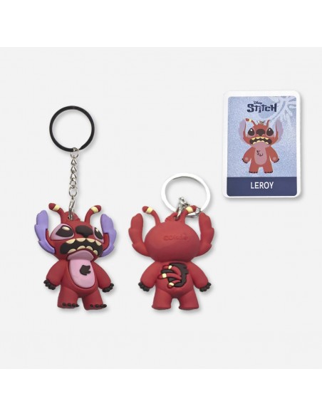 Llavero 3D de Leroy el experimento rojo de Disney con antenas y tarjeta coleccionable.