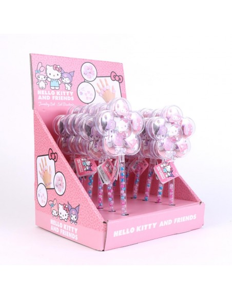 Expositor de punto de venta de tiendas con unidades en varita del set de bisutería Hello Kitty and Friends.