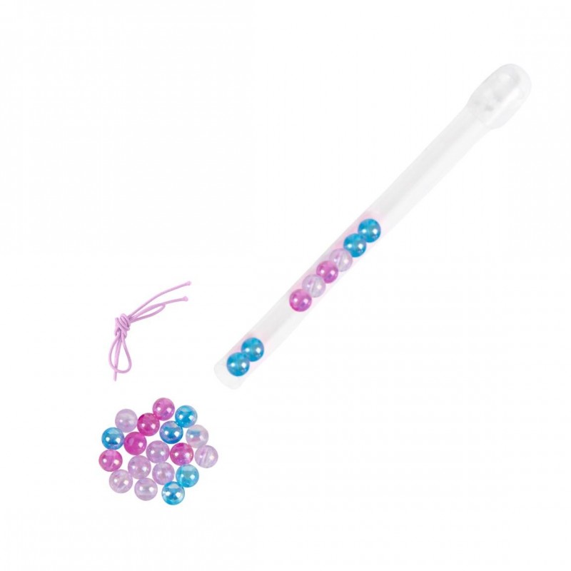 Kit de cuentas de colores rosa, violeta y azul con cordón elástico para montar la pulsera de Hello Kitty.