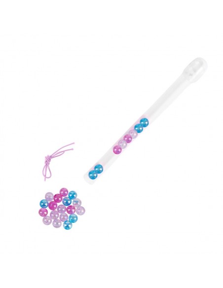 Kit de cuentas de colores rosa, violeta y azul con cordón elástico para montar la pulsera de Hello Kitty.
