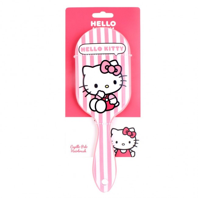 Vista frontal con diseño de Hello Kitty y trasera con cabezal acolchado de púas del cepillo de pelo infantil. 2