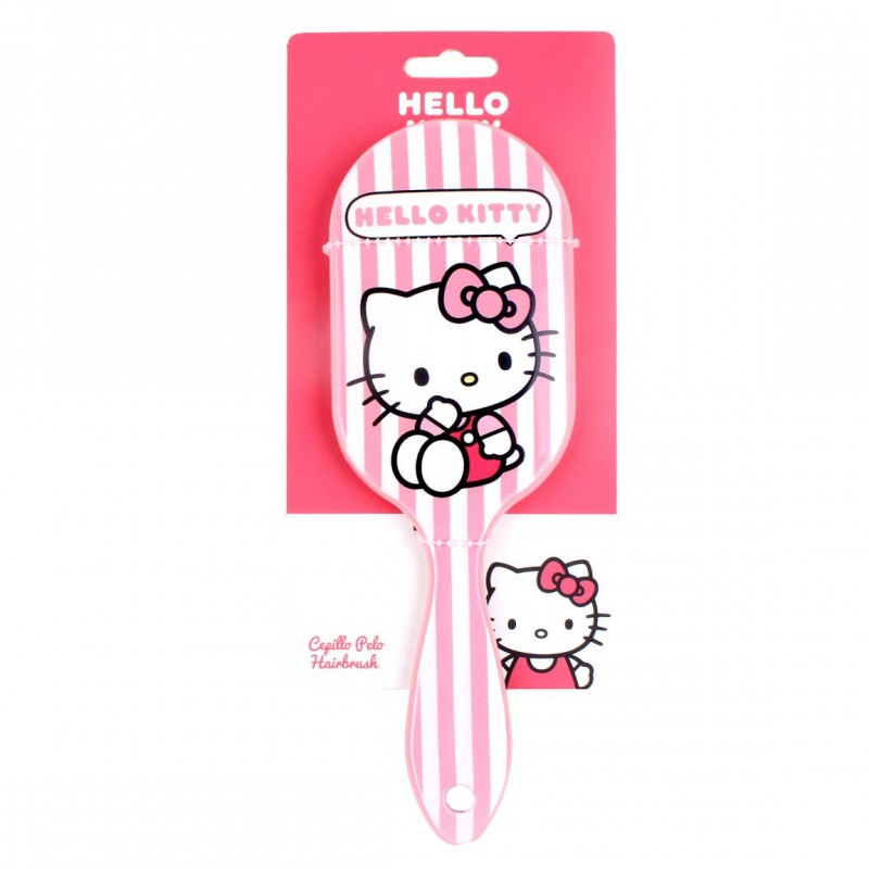 Cepillo para el pelo de Hello Kitty en su embalaje blister oficial listo para colgar.