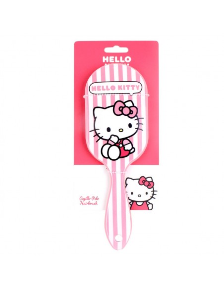 Cepillo para el pelo de Hello Kitty en su embalaje blister oficial listo para colgar.