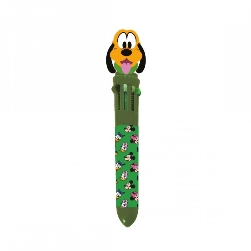 Bolígrafo de 10 colores retráctil del perro Pluto en color verde con figura 3D superior.