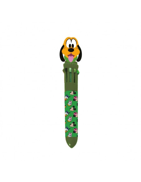 Bolígrafo de 10 colores retráctil del perro Pluto en color verde con figura 3D superior.