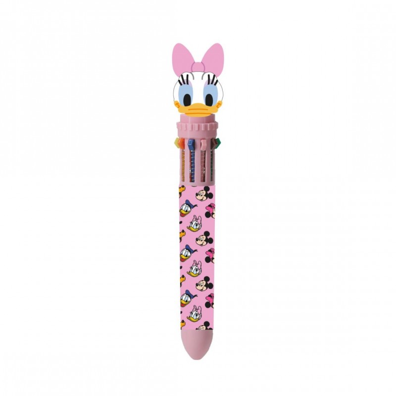 Bolígrafo de 10 colores retráctil de la Pata Daisy en tono rosa claro con figura 3D.