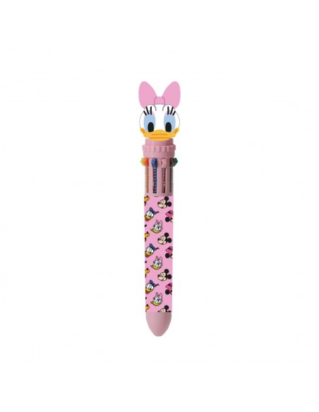 Bolígrafo de 10 colores retráctil de la Pata Daisy en tono rosa claro con figura 3D.