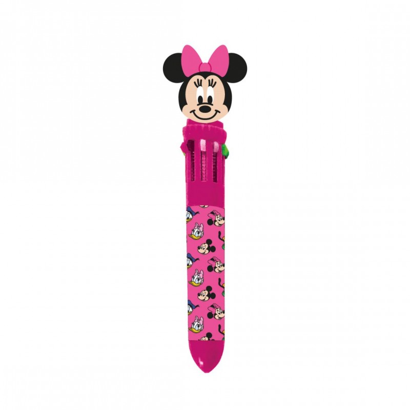 Bolígrafo multicolor de 10 tintas de Minnie Mouse en color rosa fucsia con figura 3D y lazo.