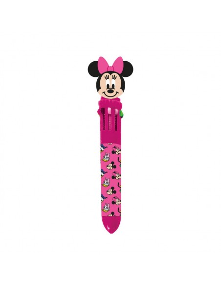 Bolígrafo multicolor de 10 tintas de Minnie Mouse en color rosa fucsia con figura 3D y lazo.