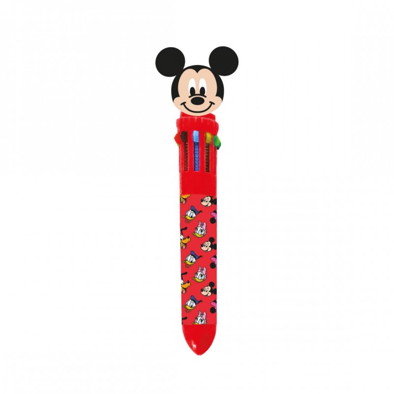 Bolígrafo de 10 colores retráctil de Mickey Mouse en color rojo con figura 3D en el cabezal.