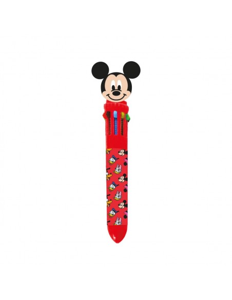 Bolígrafo de 10 colores retráctil de Mickey Mouse en color rojo con figura 3D en el cabezal.