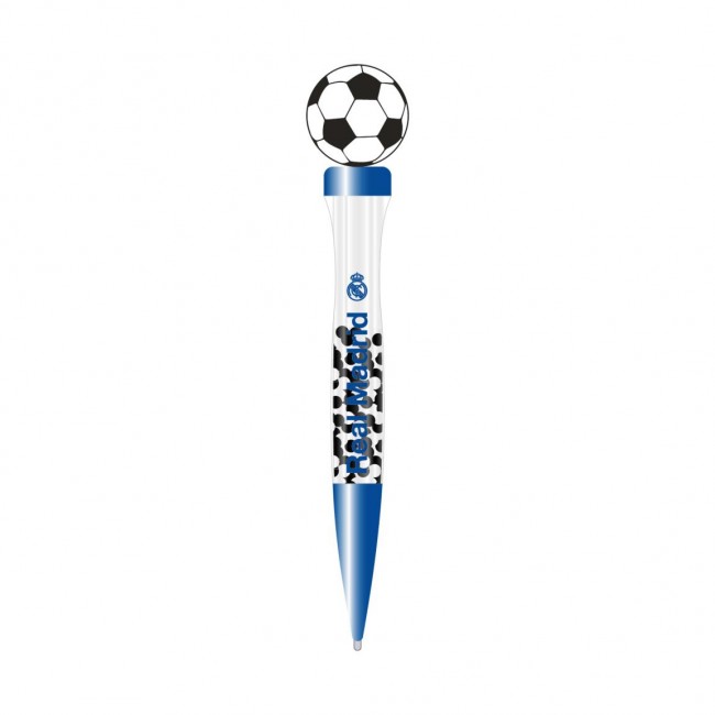 Expositor de 16 unidades del bolígrafo con balón de fútbol del Real Madrid en colores blanco y azul. 2