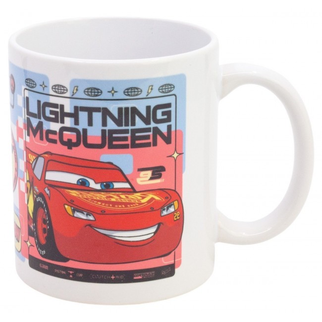 Taza de desayuno de Cars de 325 ml con ilustración frontal de Rayo McQueen y dorsal 95.
