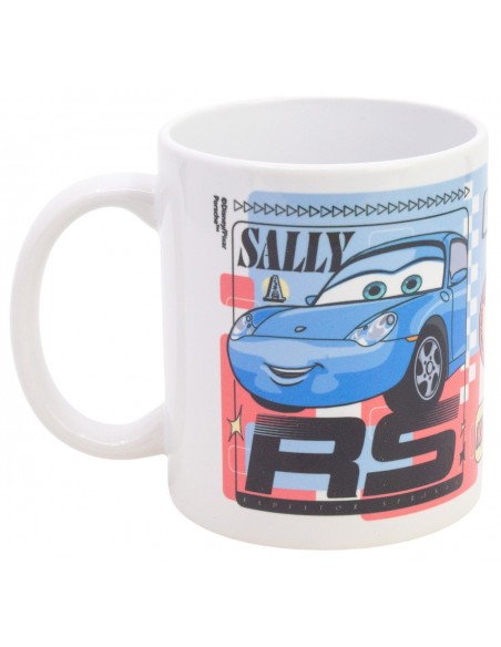 Taza de cerámica de Cars con diseño de Sally Carrera y logotipo RS de Radiador Springs.