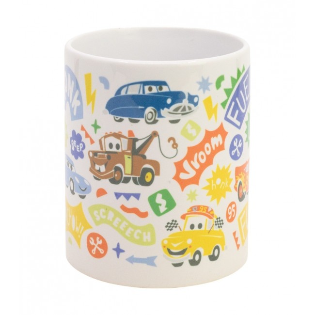Taza de cerámica de Cars Happy Squad con ilustración de Rayo McQueen y lema Fueled Up. 2