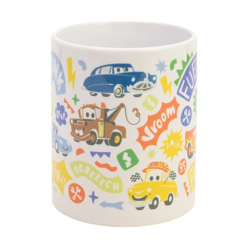 Taza de desayuno infantil de Cars Happy Squad mostrando al personaje Mate y diseño colorido.