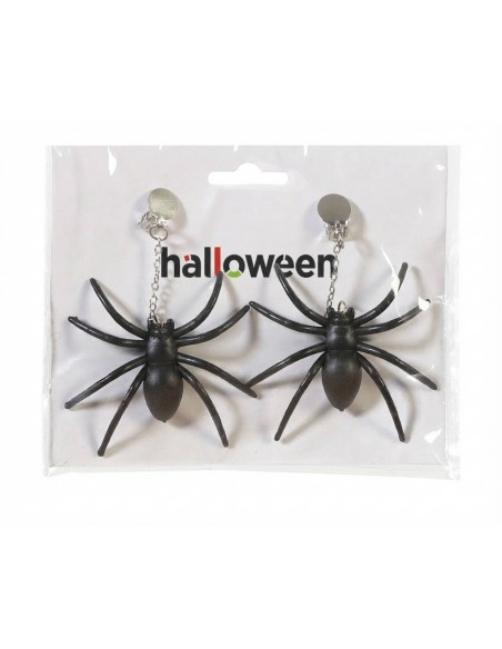 Par de pendientes colgantes de araña para Halloween presentados en su blíster original.